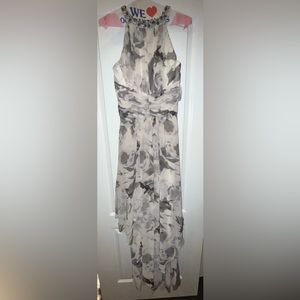 Grey and white marble pattern long dress with collar sequence